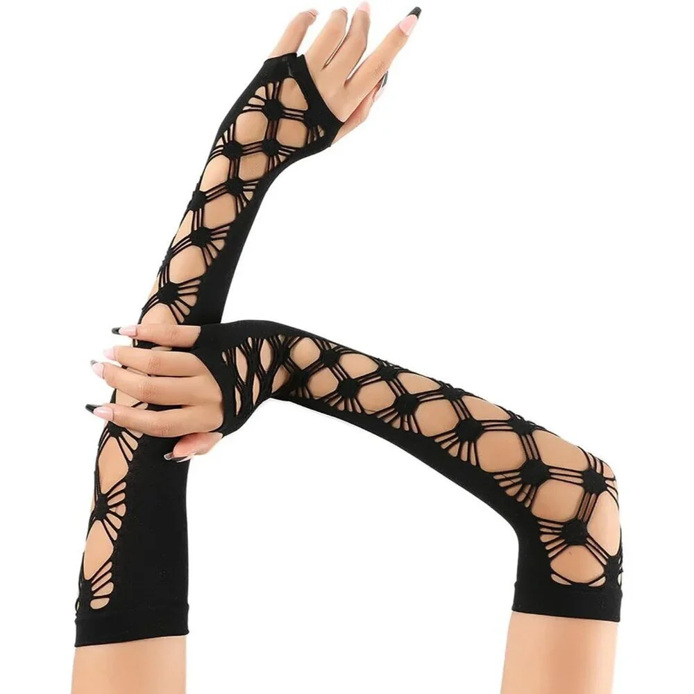 Women's Fishing Halloween Black 5 Net Gloves Fingerless Gothic Accessories